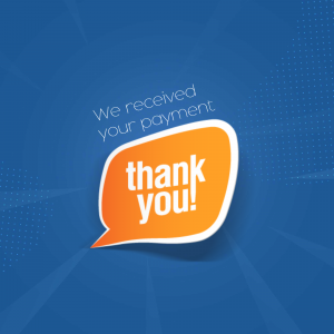 Thank you message with a speech bubble indicating payment confirmation.