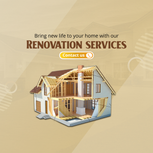 Illustration of a house under renovation with text promoting renovation services.