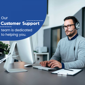 Man with headset providing customer support at a desk