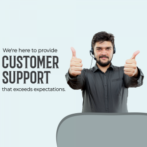 A smiling customer support representative wearing a headset and giving a thumbs up.