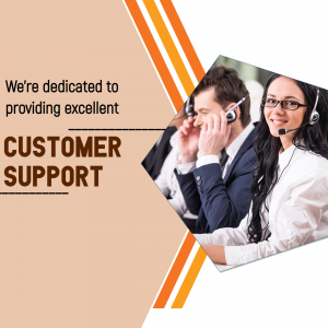 Customer support representatives wearing headsets assisting customers
