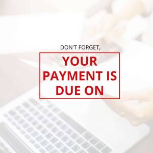 Laptop with a red stamp saying 'Your Payment is Due'
