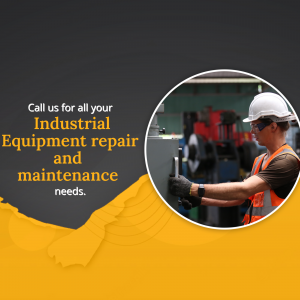 A worker inspecting industrial equipment with text promoting repair and maintenance services.