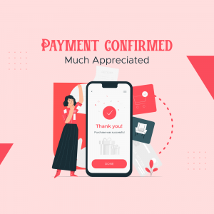 Illustration of a smartphone displaying a payment confirmation message with a woman celebrating.