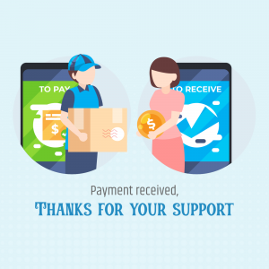Illustration of a delivery person and a customer exchanging payment via smartphones.