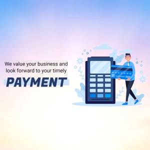 Illustration of a man handing a credit card from a large calculator, with text emphasizing the importance of timely payments.