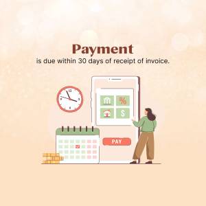 Illustration of a woman paying bills on her phone with a calendar and clock nearby.