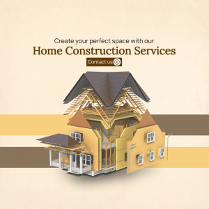Illustration of a house under construction with the text 'Create your perfect space with our Home Construction Services'