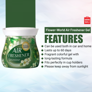 Close-up of a Flower-World Jasmine air freshener gel in a jar.