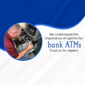 Technician repairing a bank ATM