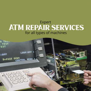 Close-up of an ATM machine being repaired by a technician.