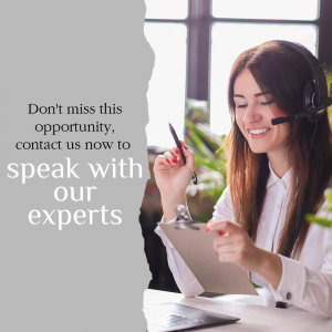 Smiling customer support representative with headset and clipboard