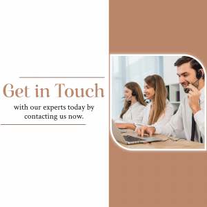 Image of a customer support team with a 'Get in Touch' message.