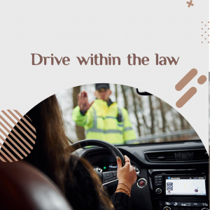A driver's perspective during a traffic stop with a police officer visible.