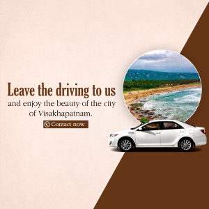 Car service advertisement with a scenic view of Visakhapatnam