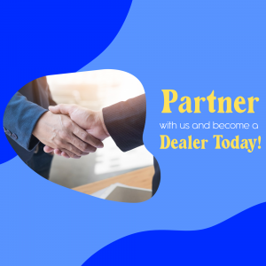 Image of a handshake with the text 'Partner with us and become a Dealer Today!'