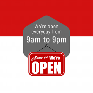 Open sign with business hours