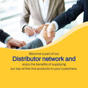 Handshake between business professionals with text promoting distributor network