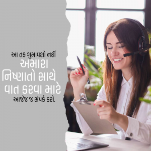 Smiling woman with headset taking notes