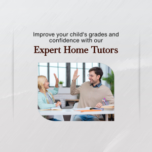 A tutor working with a young student, promoting home tutoring services.