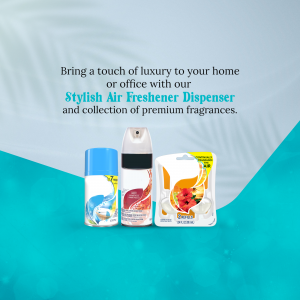 Air freshener dispenser and refills on a teal background