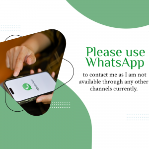 Image showing a hand holding a smartphone with the WhatsApp app open, indicating a preference for contact via WhatsApp.