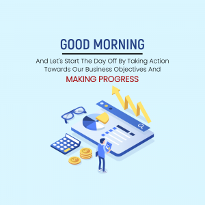 Motivational image with a person working on a laptop and business charts.