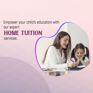 A woman tutoring a young girl at a table, promoting home tuition services.