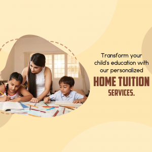 Mother helping children with homework, promoting home tuition services.