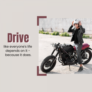 Man wearing a helmet standing next to a black motorcycle with a motivational quote.