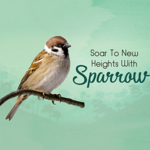 A close-up of a sparrow perched on a branch with text overlay.