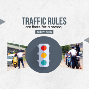 Image depicting traffic rules and road safety with a traffic light and people on scooters.