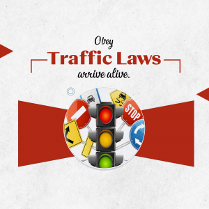 Traffic laws and road signs illustration with a red and white background.