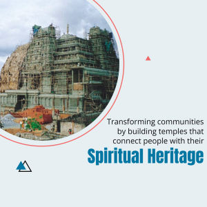 Temple under construction with text overlay 'Spiritual Heritage'