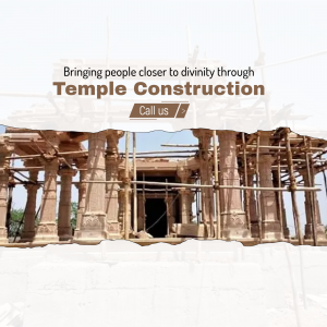 Temple construction in progress with scaffolding and stone pillars