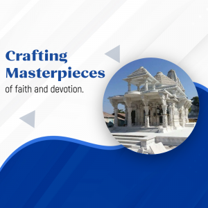 Image of a white Jain temple with text overlay 'Crafting Masterpieces of faith and devotion.'