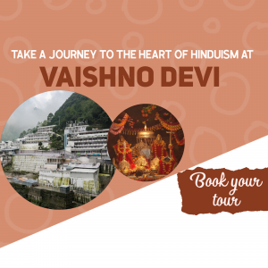 Promotional image for a tour to Vaishno Devi, a Hindu pilgrimage site.