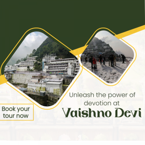 Image of Vaishno Devi shrine with text promoting tour bookings.