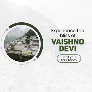 Image of Vaishno Devi temple with a promotional text
