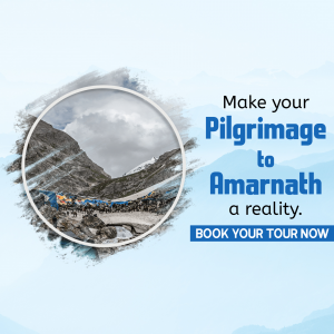 Promotional image for Amarnath Yatra tour package with a scenic view of the mountains.
