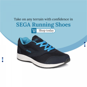 SEGA Running Shoes on a light blue background with a shop now button