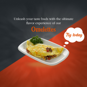 Close-up of a golden brown omelette on a white plate with a sprig of parsley.