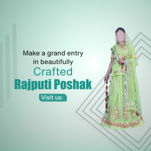 A woman wearing a beautifully crafted Rajputi Poshak, a traditional Rajasthani bridal outfit.