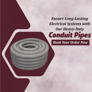 Coiled gray conduit pipes with text promoting long-lasting electrical systems.