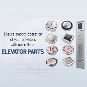 Close-up of various elevator buttons and control panel parts