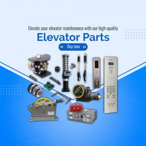 Assortment of elevator parts including motors, springs, and control panels.