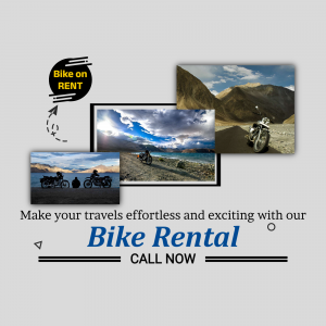 Collage of motorcycle travel images with bike rental promotion