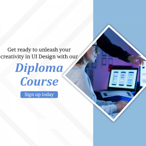 Person working on UI design on a computer with course promotion