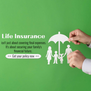 Paper family under an umbrella representing life insurance protection.
