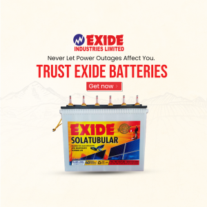 Exide Solatubular battery with the tagline 'Never Let Power Outages Affect You'